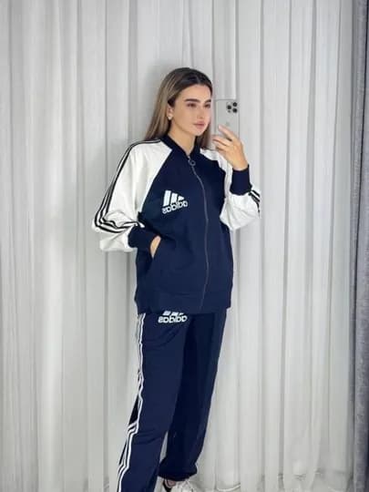 Женский костюм-двойка-ниточный полиэстер, трикотажный комплект — NSTYLEE-ADIDAS-ТЕМНСИН-Freesize