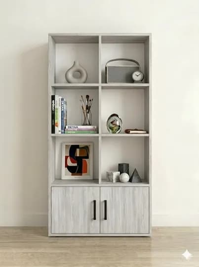Стеллаж KRYUZ с открытыми и закрытыми полками, шкаф для вещей, 140х60х30 см — UFM-KRYUZ-СЕРЕБРН-KRYUZ