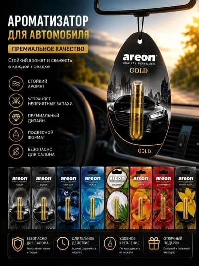 Освежитель воздуха Areon для автомобиля подвесной ароматизатор в машину премиум аромат