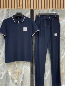 Мужской комплект «Polo Set» – футболка-поло и брюки, размеры M-3XL — BOSSDOS-KOMPM1-ТЕМНСИН-XXL