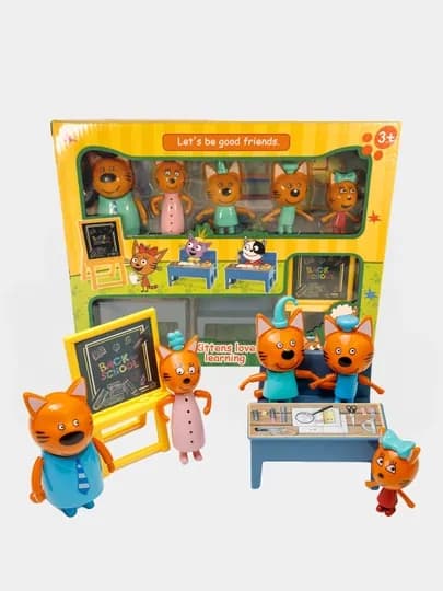 Детский игровой набор "Три Кота" школа, фигурки из мультфильма — KIDZTOY-TE1TRIKOTA