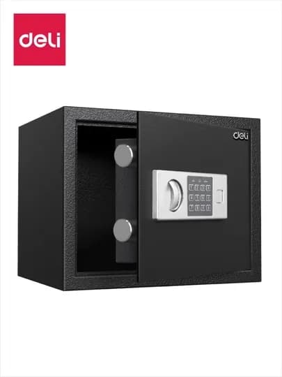 Сейф 300*380*300 ET523 Deli, электронный ключ + ключ, черный, 9 кг