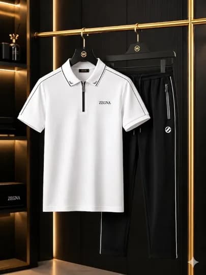 Спортивный костюм мужской Zegna, комплект футболка-поло на молнии и штаны — AVNS-ZEGNA-БЕЛЫЙ-XXL