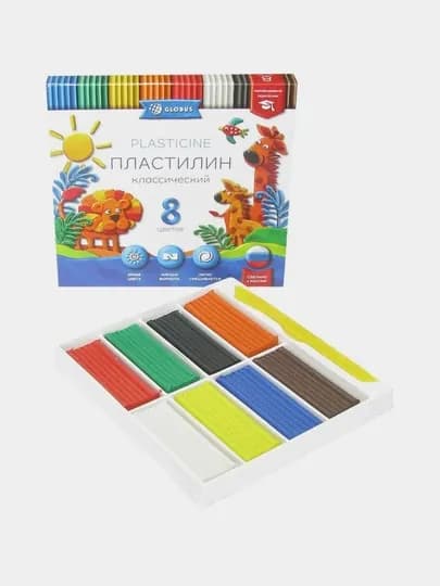 Пластилин для детей Globus, классический, 8 цветов, 160 г — TOPDETI-P107373