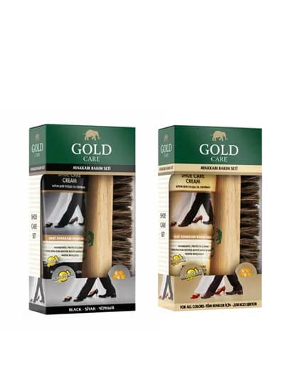 Комплект по уходу за обувью Gold Care, крем для ухода 80 мл и деревянная щетка