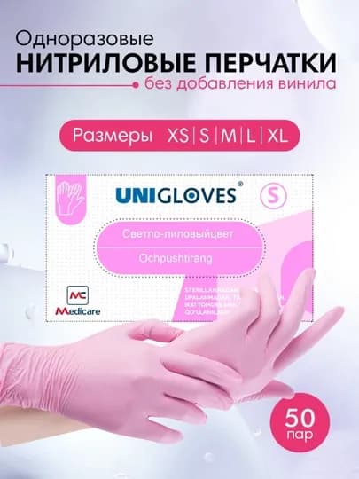 Одноразовые перчатки Unigloves, нитриловые, неопудренные, 100 шт — MEDCARE-GLOVES-КОНФЕТН-S