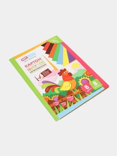 Картон цветной А4, "ArtSpace", 8 л, 8 цв, немелованный, в папке, "Петушок" — DELISTO-P112016-СИНИЙ