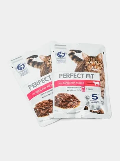 Perfect Fit влажный корм, говядина для взрослых кошек 75гр, 28 штук
