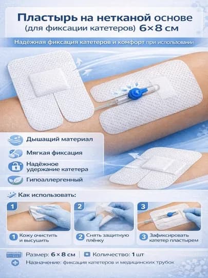 Пластырь на нетканой основе (для фиксации катетеров) 6см х 8см