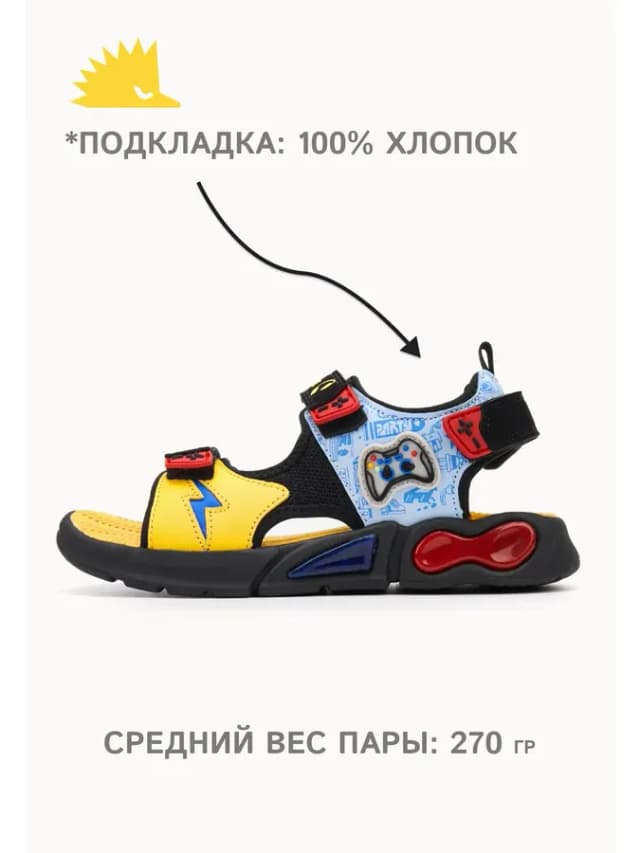 Светящиеся летние сандалии на липучке