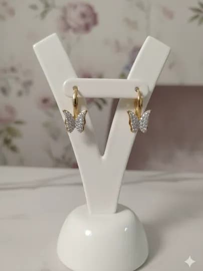 Серьги бабочка, женские, золотистые, с камнями, украшения