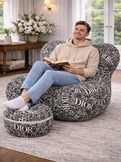 Бескаркасное кресло с пуфом Blob Design Букле Современный минимализм — MIX786-DIVAN11100-ТЕМНСЕР