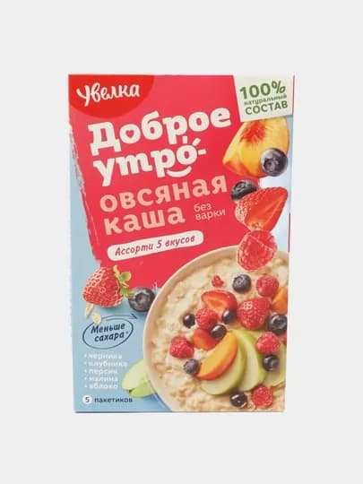 Каша овсяная быстрого приготовления Увелка Ассорти из пяти вкусов, 200 г