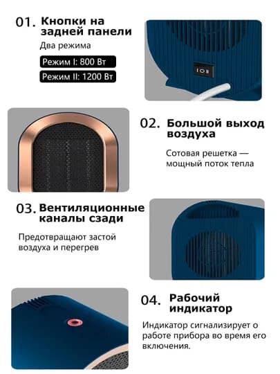 Обогреватель для комнаты с таймером электрический термостат энергосберегающий вентилятор — UR3-UR30059-ИНДИГО