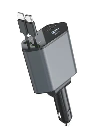 Автомобильная быстрая зарядка 4в1 с кабелями Type-C и iPhone, поворот 180°, 2.4A