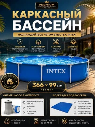 Каркасные бассейны INTEX Prism Frame и Metal Frame всех размеров