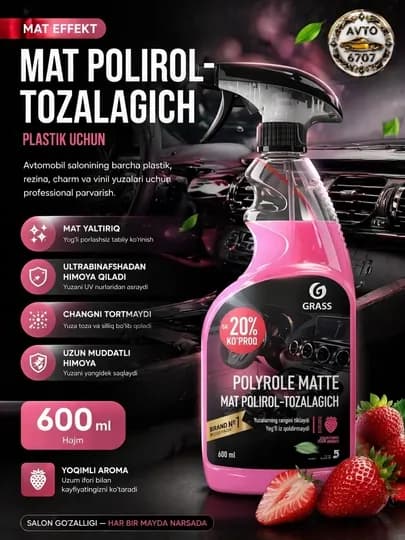 Grass матовый полироль‑очиститель для пластика “Polyrole Matte” (600 мл)