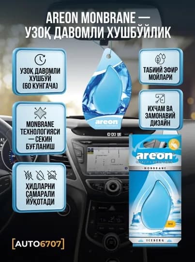 Areon Monbrane ароматизатор 8мл — 60 дней, 4 ароматов, не оставляет следов, Болгария — AVTO670-AREONTOMCHI-ЛАЗУР