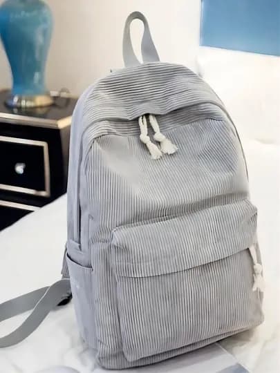 Вельветовый рюкзак, сумка через плечо, сумка для школы — SBAG-АРТ068-СЕРЫЙ