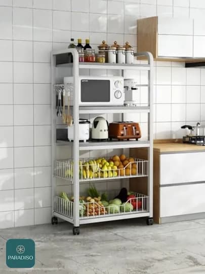 Металлический стеллаж на 5 уровней для кухни, шкаф на колёсах,органайзер для дома и ванной