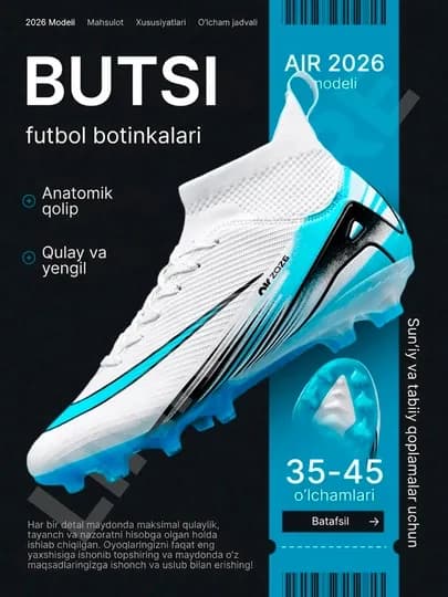 Футбольные бутсы и сороконожки для мужчин и подростков, 35-45 — NEOBUY-BUTSI-НГОЛУБ-42
