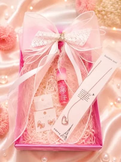 Подарочный набор для девочек 🎀 Блеск для губ + Набор украшений