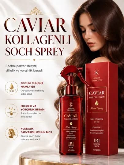 Спрей для волос с коллагеном, несмываемая термозащита — IIRUZ-CAVIARC-КРАСН