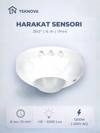 Датчик движения 360° 6м IP44 1200Вт потолочный, регулировка времени — THOMES-DATCHIK360