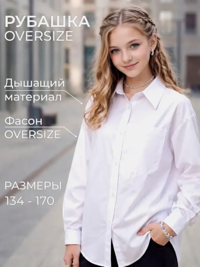 Рубашка школьная оверсайз с длинным рукавом