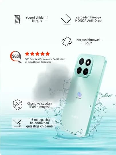 Ударопрочный смартфон HONOR X6c 6-128-256 GB, NFC, AI функции, батарея 5300 мАч — BENCHM-HONX6C-ЛЕДЯН-6/256GB
