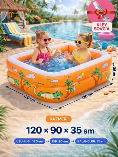 Надувной детский бассейн Intex, детский бассейн, размер 120x90x35 см — DONYORR-35BASSEYNOSIYO-ОРАНЖ