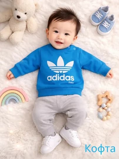 Детская кофта Adidas мягкая тёплая удобная 0-24 месяцев спортивный дизайн — YUNSHOP-ADIDASKOFTA-СИНИЙ-03МЕС