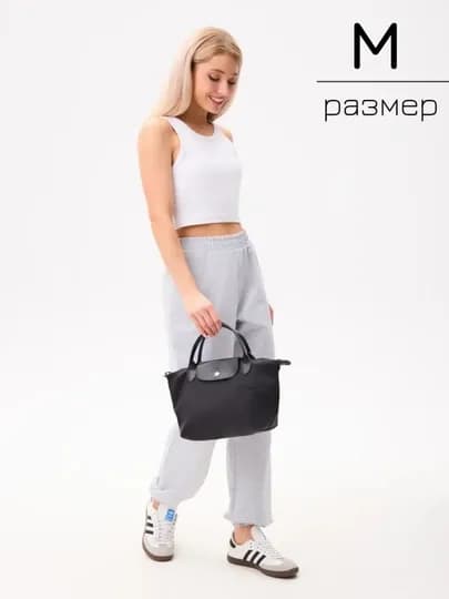 Сумка женская в стиле Longchamp - вместительная, водостойкая нейлоновая сумка — SGSTORE-LONGBIGORIG-СЕРЫЙ-M