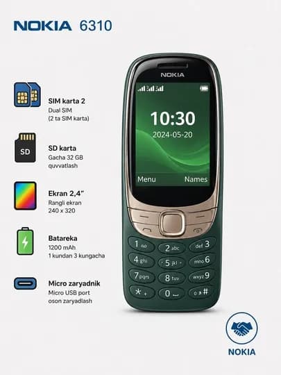 Nokia 6310. Классический кнопочный телефон. Телефон Nokia. Простой кнопочный телефон — ZETTAB-6310-ЗЕЛЕН