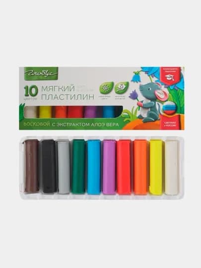 Пластилин Globus ПЛ10-01МВ супер мягкий, с экстрактом алоэ вера, 10 цветов, 150 г