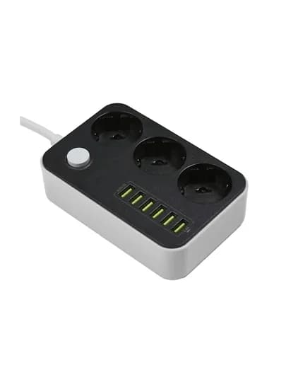 Удленитель электрический, сетевой фильтр, с USB, 6, 3 розеток с включателем — PERHOME-UDLENITELI-ЗЕЛЕН-2m