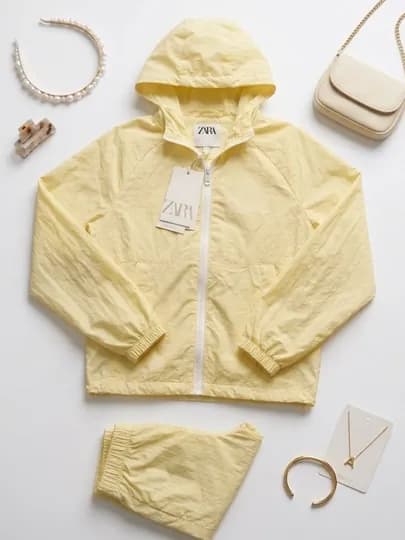Лёгкая ветровка для девочек с капюшоном и молнией Zara — MYYBABY-ZRVTF-ЛИМОН-3 года