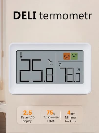Метеостанция DELI, термометр, измерение температуры и влажности в помещении и на улице — JAHONS-DELITERMOMETR1-СЕРЕБРН