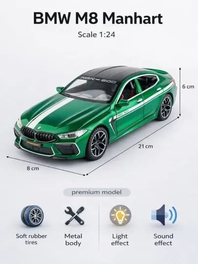 Коллекционная модель BMW M8, 1:24, 21 см — TOYMJT-BMWM88-ЗЕЛЕН