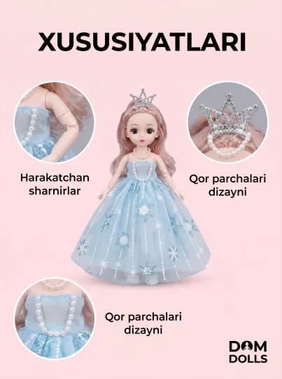Музыкальная кукла DOM DOLLS для девочек в красивом платье, в подарочной коробке, 30 см — REBORN-ШАРН16-ИНДИГО
