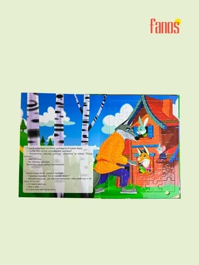 Книги-мозаики со сказками. Головоломка на узбекском и русском языках. Красная Шапочка, Красная Шапочка, Репа