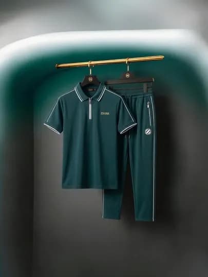 Спортивный костюм мужской Zegna, комплект футболка-поло на молнии и штаны — AVNS-ZEGNA-ТЕМНЗЕЛ-XL
