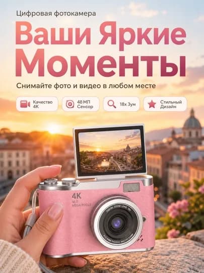 Детский фотоаппарат, цифровая ретро камера, мини камера для фото и видео — IOS-РЕТРО-РОЗОВ