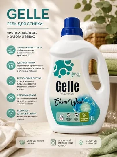Автомат GELLE гель порошок для стирки, 1 л