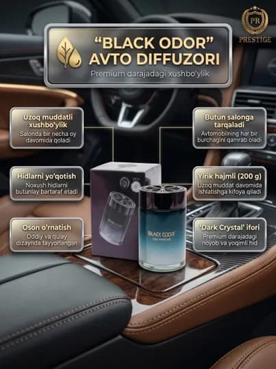 Освежитель воздуха для авто и дома BLACK ODOR диффузор парфюм, 200г