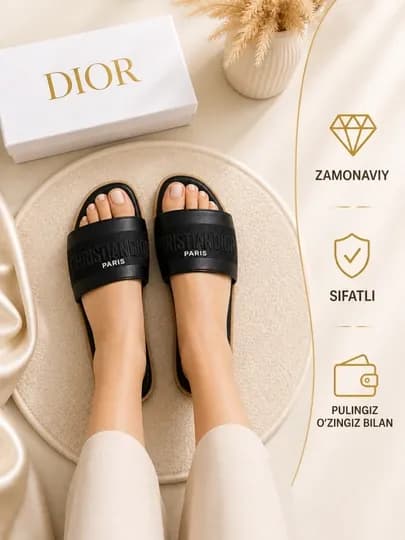 Тапочки женские, летние шлёпанцы, для женщин и девушек, тапочки Dior — BREND00-DIORTAPICHKA1-ЧЕРН-36