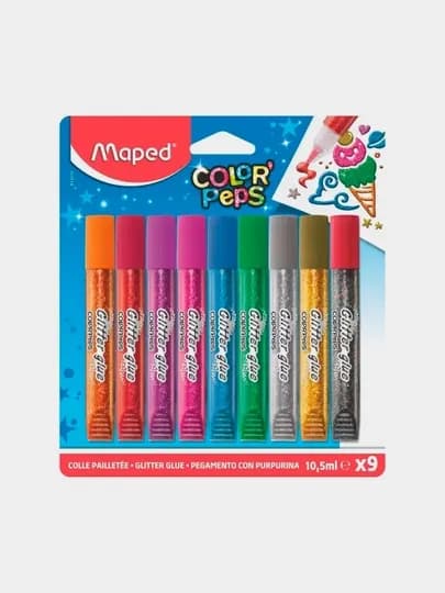 Клей с блёстками Maped, 9 цветов по 10,5 мл, 813010