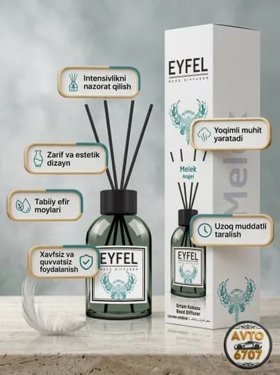 Аромадиффузор для дома Eyfel 55 мл, парфюм для комнаты с палочками, 7 ароматов