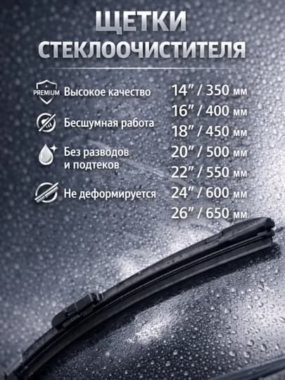 Дворник, бескаркасная щётка стеклоочистителя универсальная для авто, разные размеры
