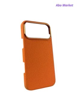 Премиальный карбоновый чехол для iPhone, 13, 14, 15, 16, 17 Pro, Pro Max, жесткий — ABOMARK-KARBONMEGASAFE-ОРАНЖ-15PROMA